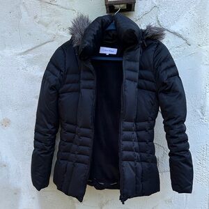 Calvin Klein Women's Black Puffer Coat with Fur Trim